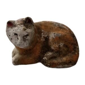 Vintage Chalkware Cat Figurine American Curled Tail Lay Resting Carnival Fair